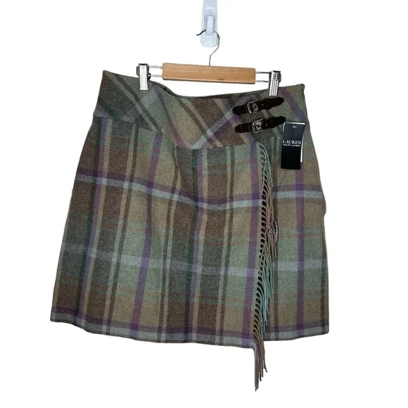 Lauren Ralph Lauren Women’s Plaid Fringe Trim Tweed Mini Skirt - Picture 6 of 16